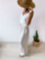 Pantalon large en soie beige