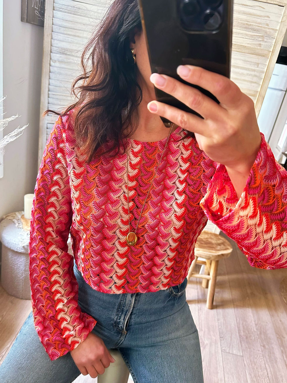 Thumbnail: Blouse crochet rouge - CHRISTIANE