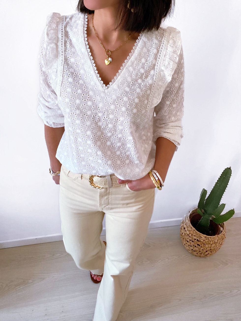 Thumbnail: Pantalon large en jean écru