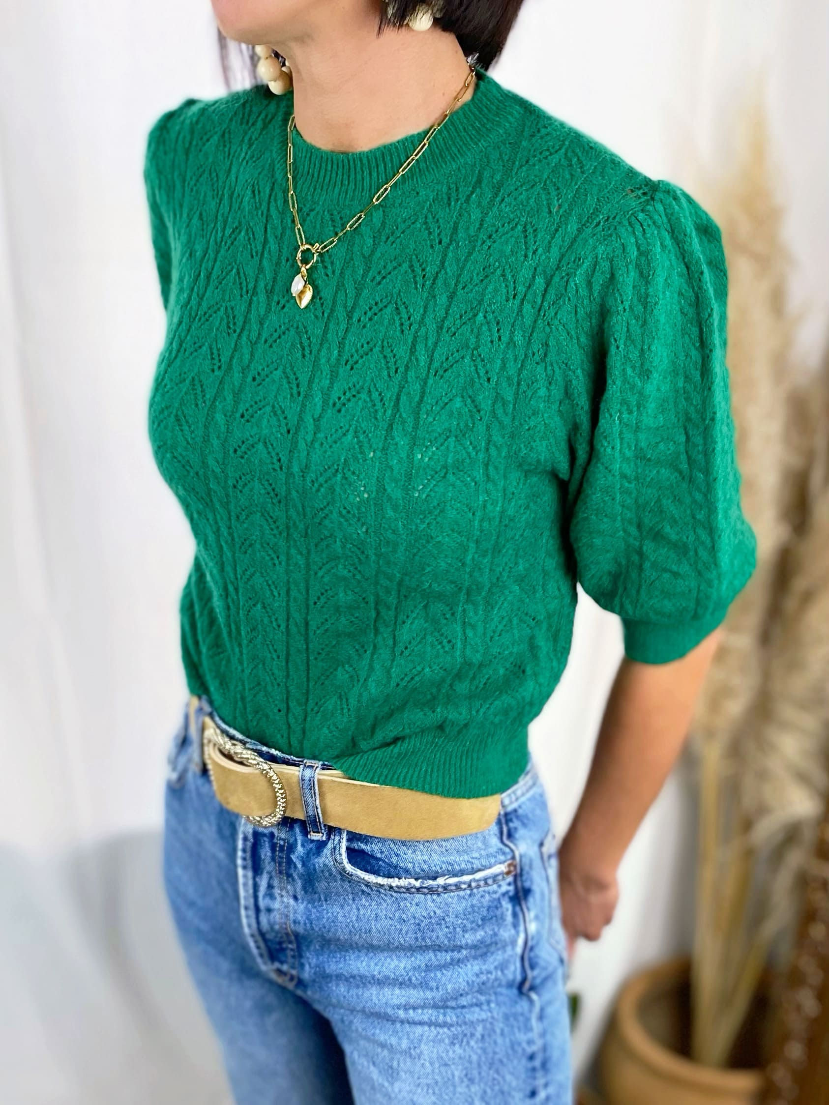 pull vert chic manches courtes femme