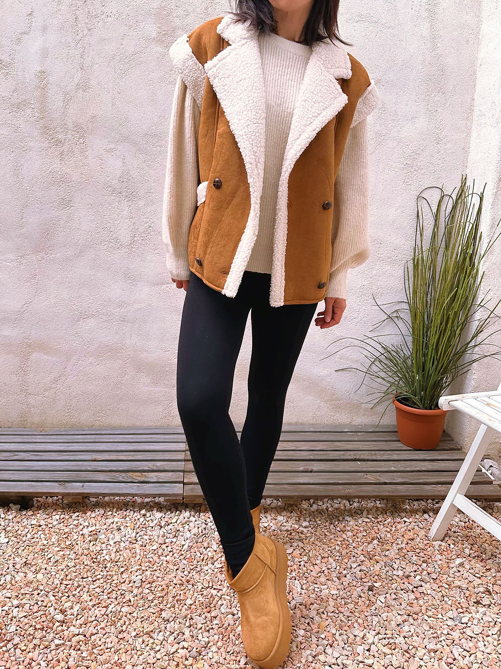 Miniatura: veste chaude sans manches à col large pour look cocooning