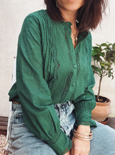 Chemise brodée vert sapin JULIANA Lucilla