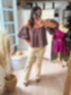 Haut femme imprimé pois chocolat épaules dénudées chic
