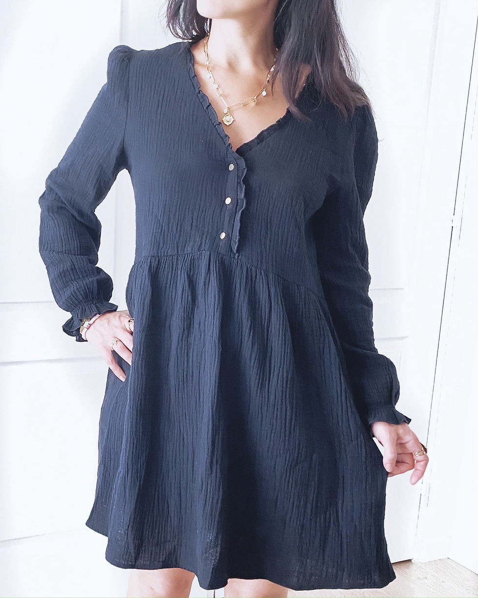 Miniatura: robe noire en gaze de coton tendance pour femme