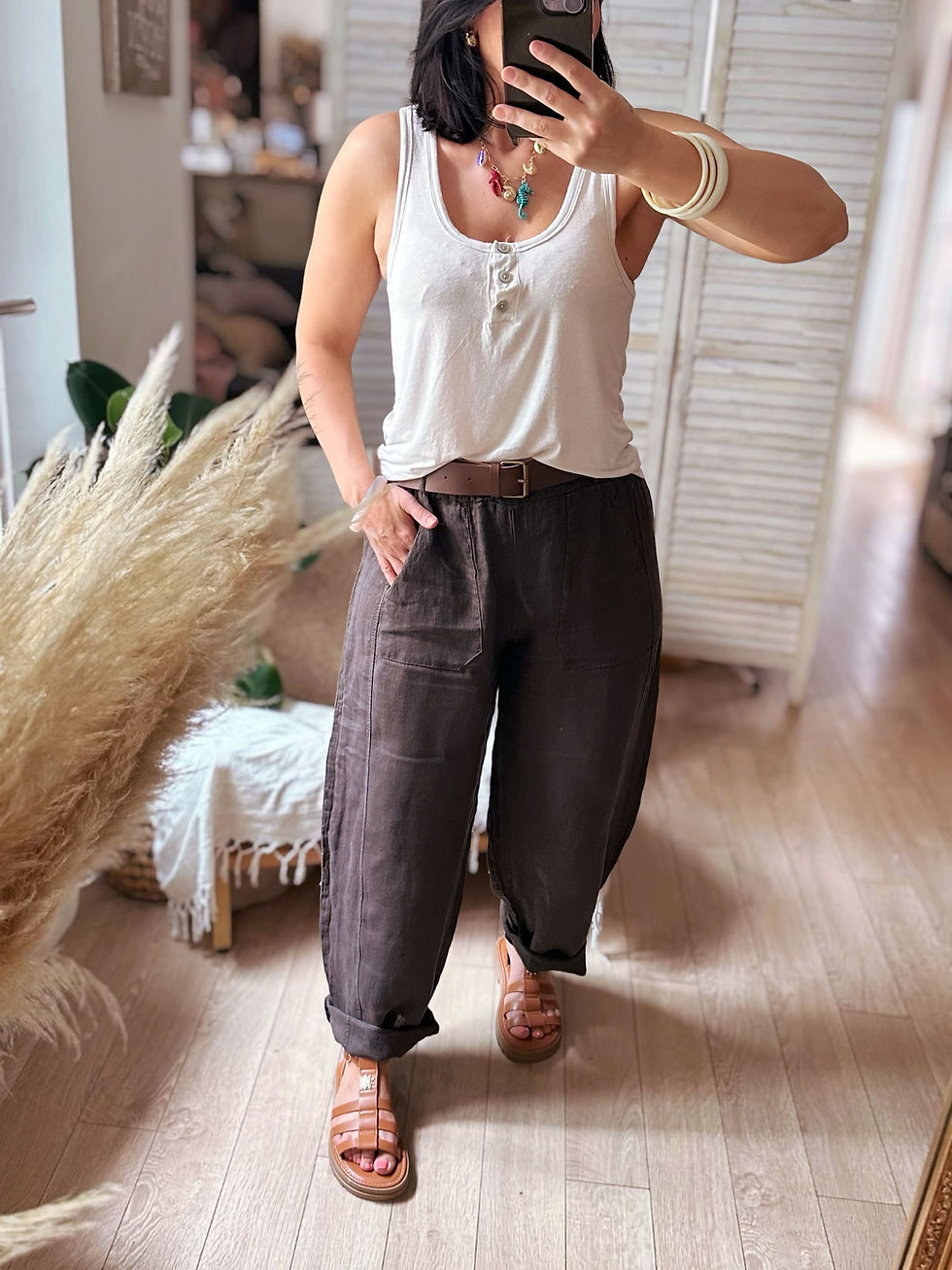 Miniature : Pantalon barrel en lin chocolat - IGNACIO 🇮🇹
