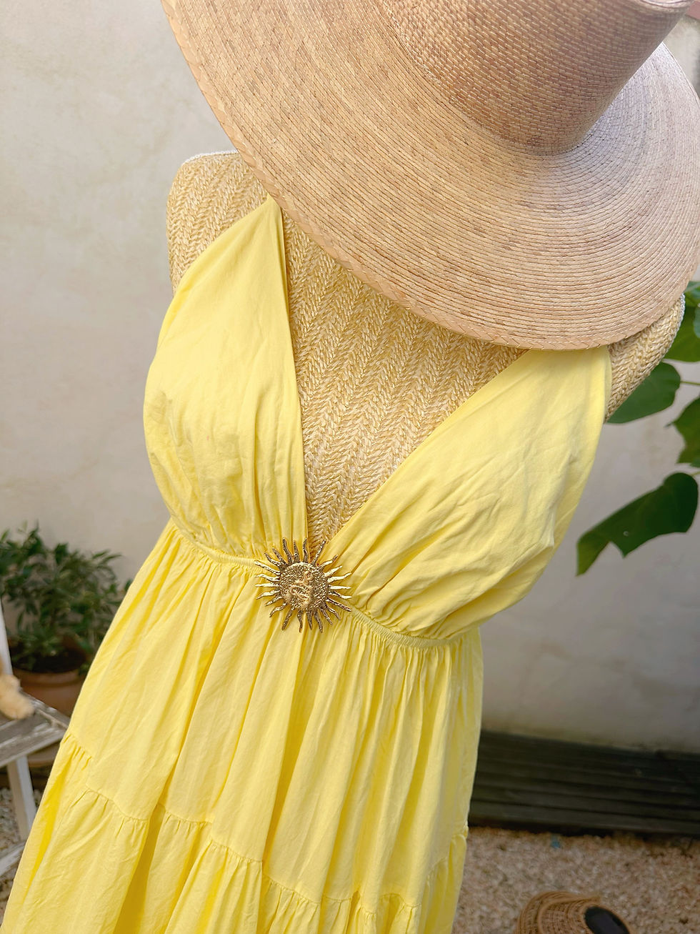 Miniatura: détail robe jaune fluide tissu léger femme