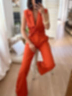 Pantalon large en lin et coton terracotta femme