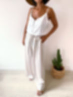 Pantalon large beige en soie