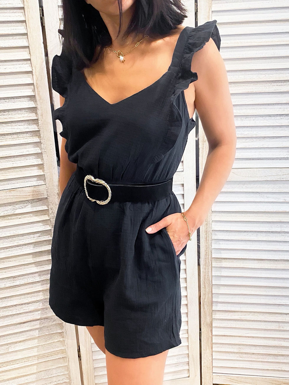 Miniatura: Combishort en gaze de coton noire femme