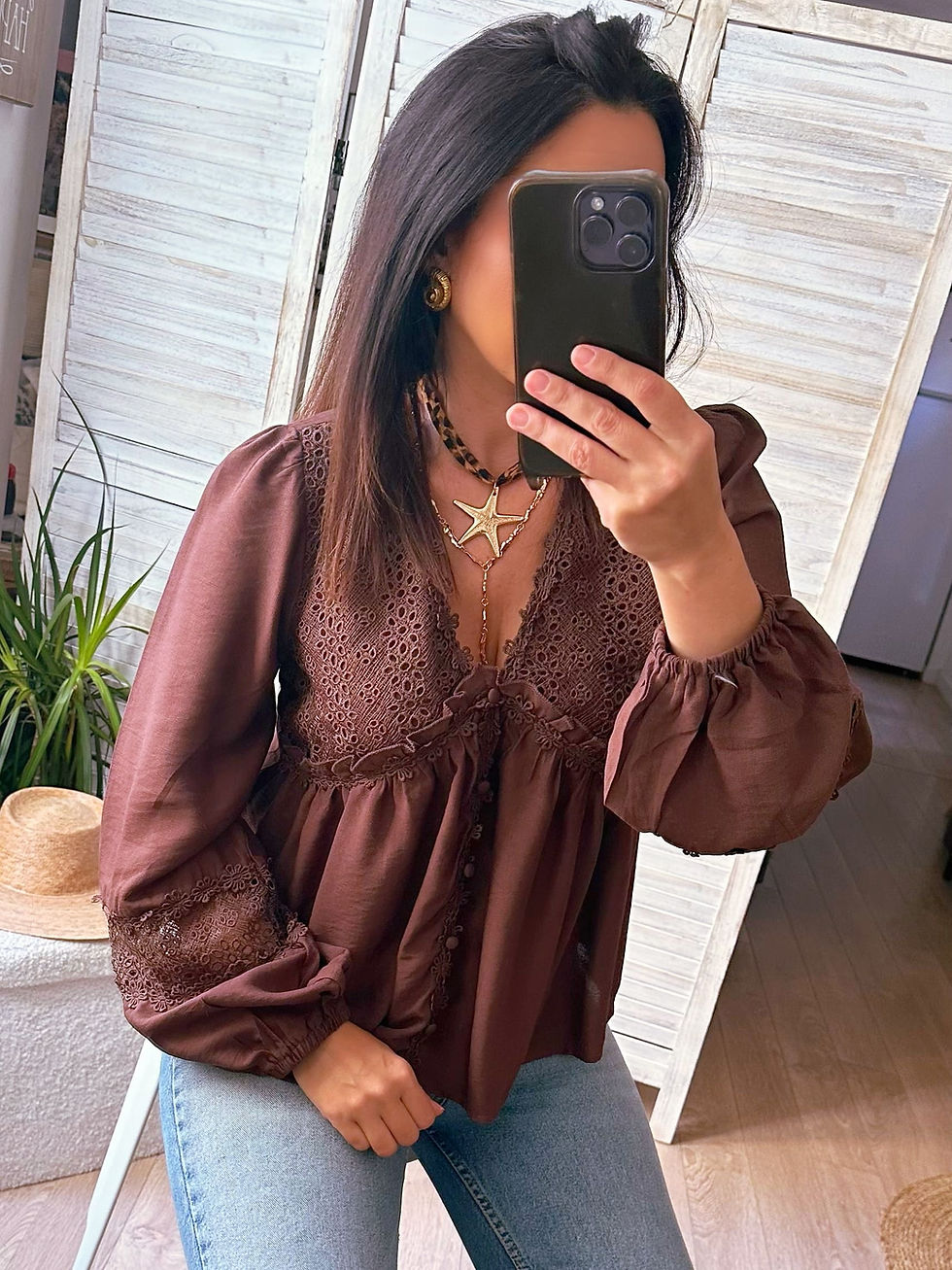 blouse dentelle chocolat femme tendance