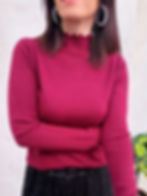 Pull fin bordeaux femme col montant chic