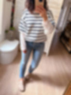 Pull marinière femme rayé bleu marine et blanc avec manches dentelle