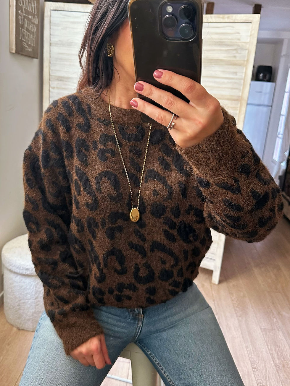 Miniatura: pull imprimé animal marron