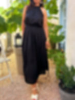 Miniature : robe bohème chic noire femme longue look décontracté sandales