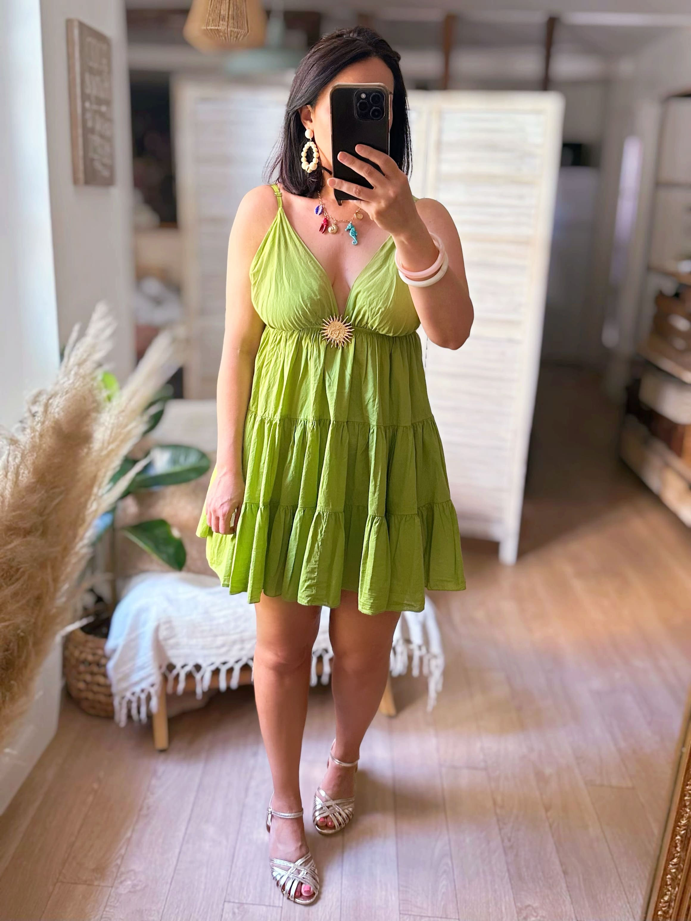 Robe courte soleil vert olive - CELESTINE 🇮🇹