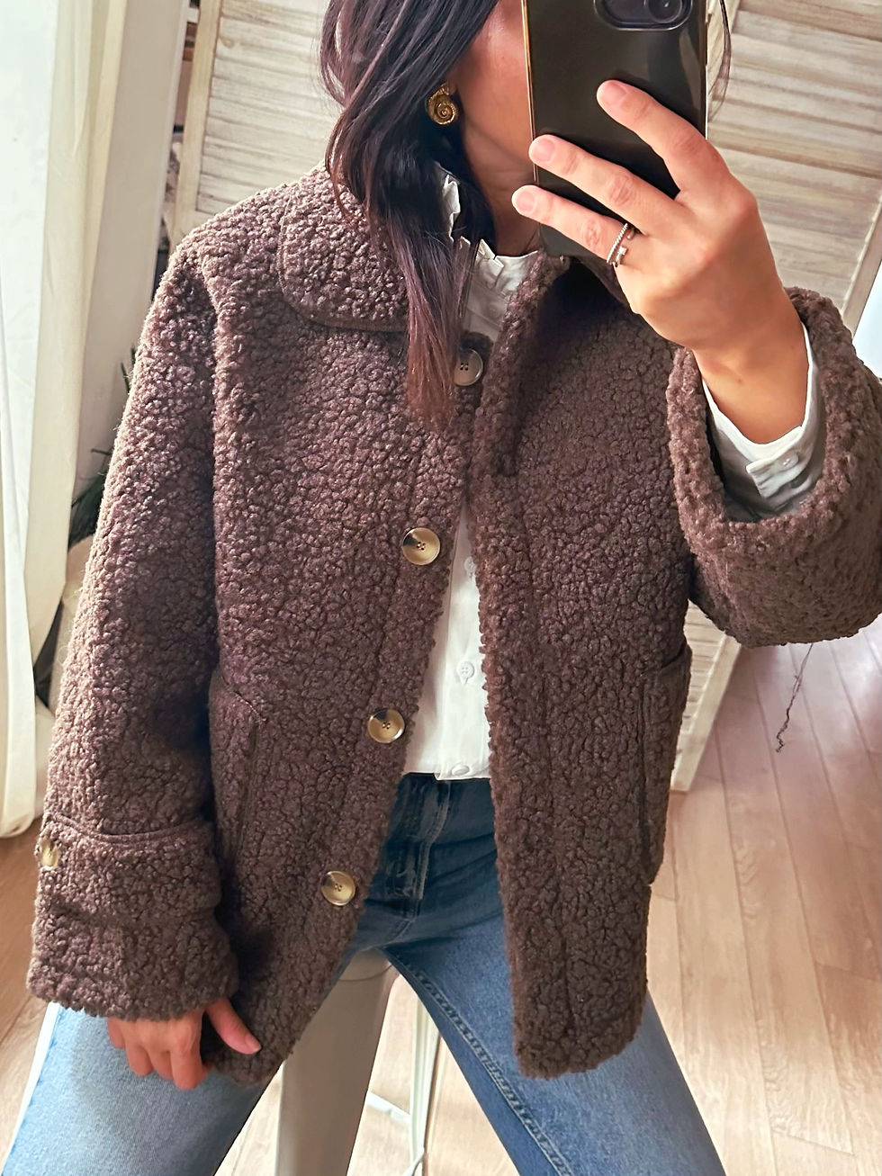 manteau femme moumoute marron doux et chaud
