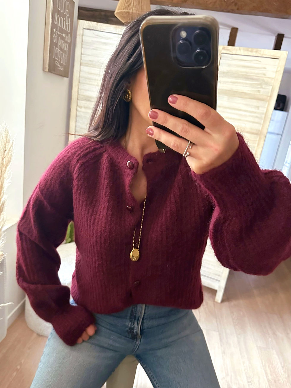 Thumbnail: gilet en maille bordeaux femme