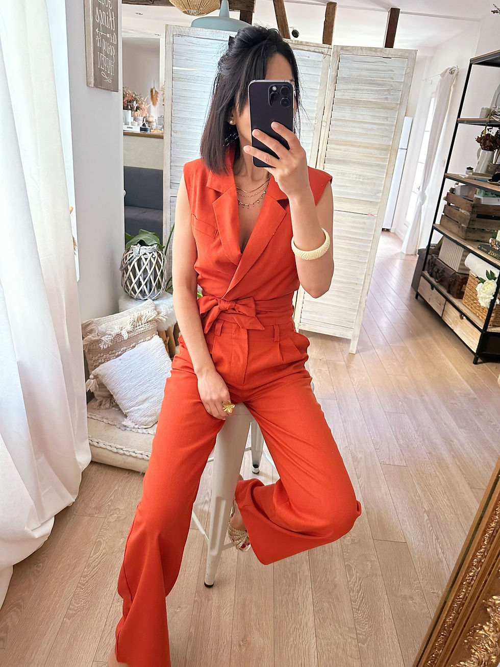 Miniatura: Pantalon en lin terracotta femme