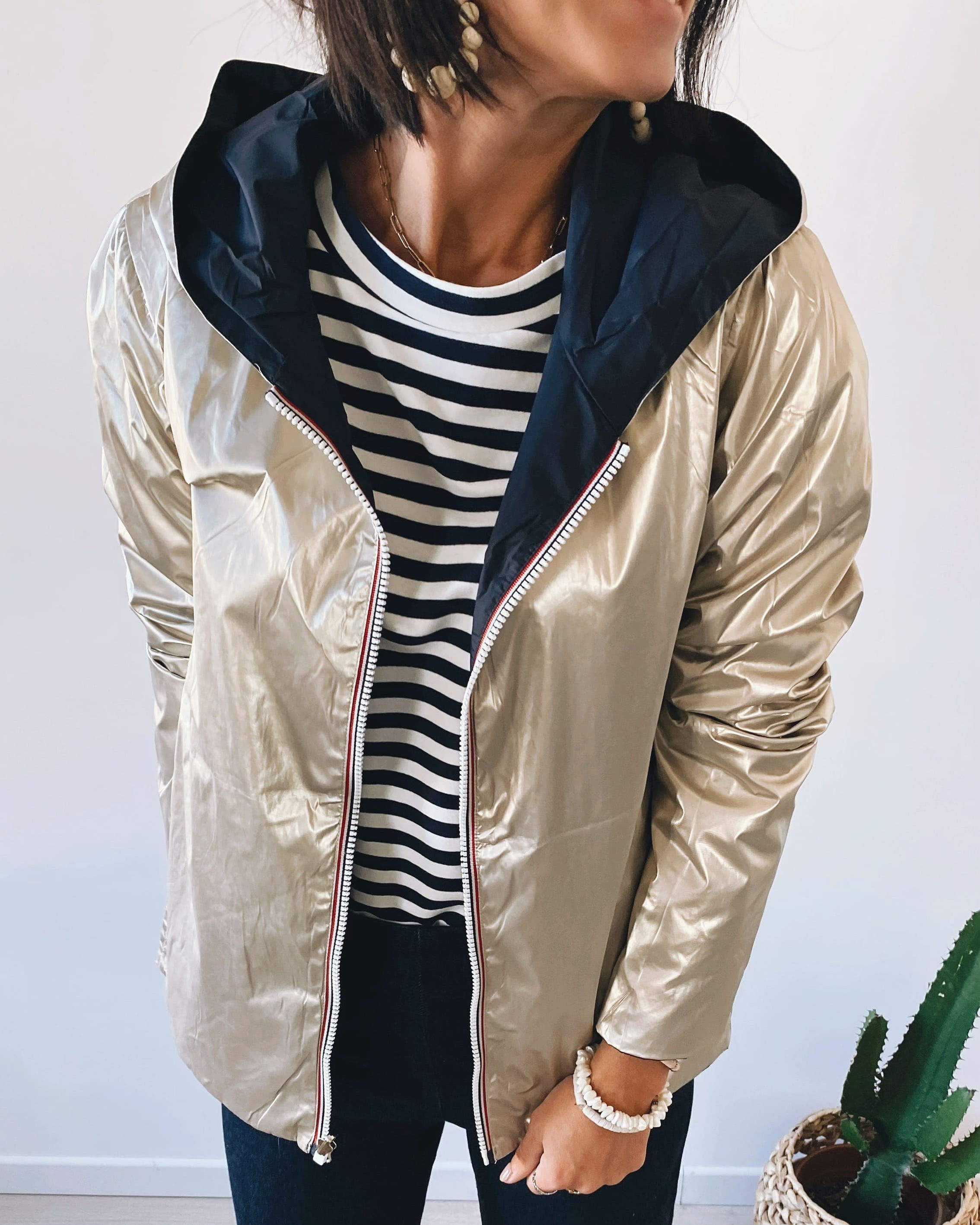 imperméable réversible femme beige et bleu marine