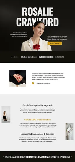 Chief People Officer resume website example - customizable online portfolio template in Canva