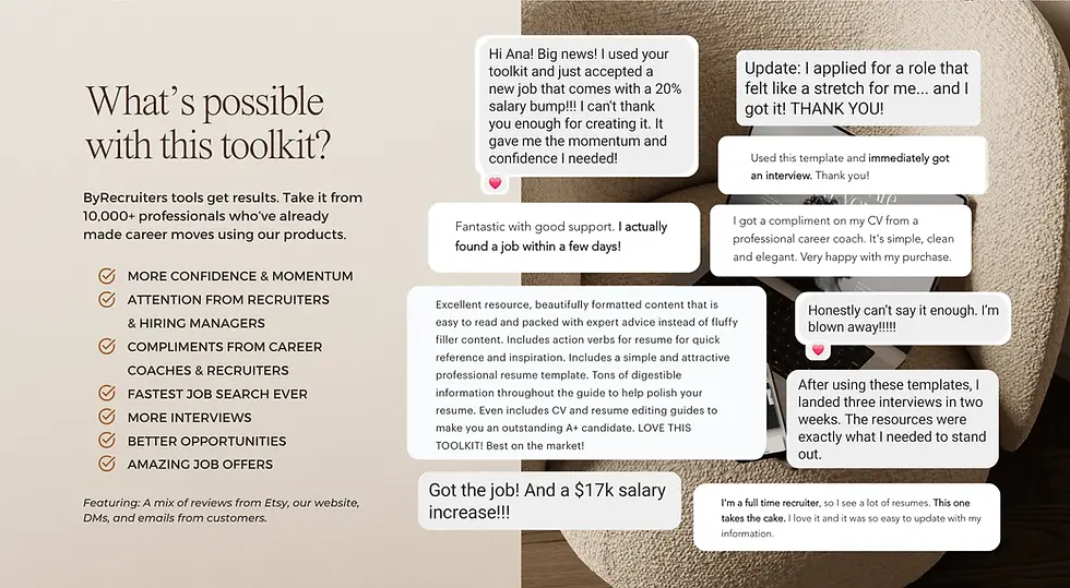Thumbnail: Reviews and testimonials for ByRecruiters templates.