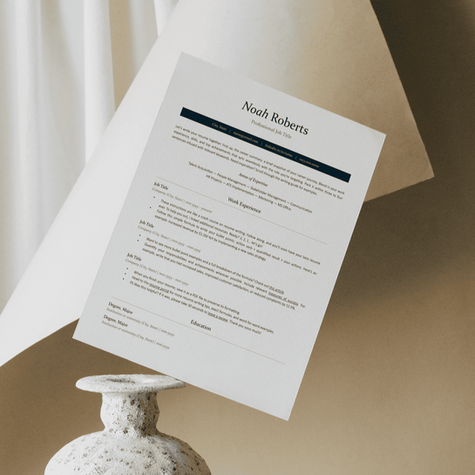 Modern resume template standing on a vase.