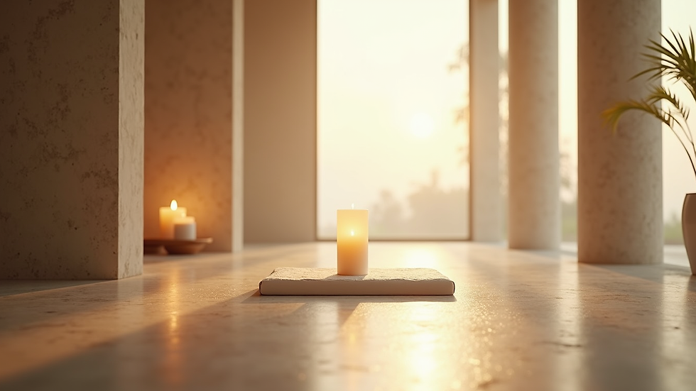 Close-up view of a serene meditation space with soft lighting