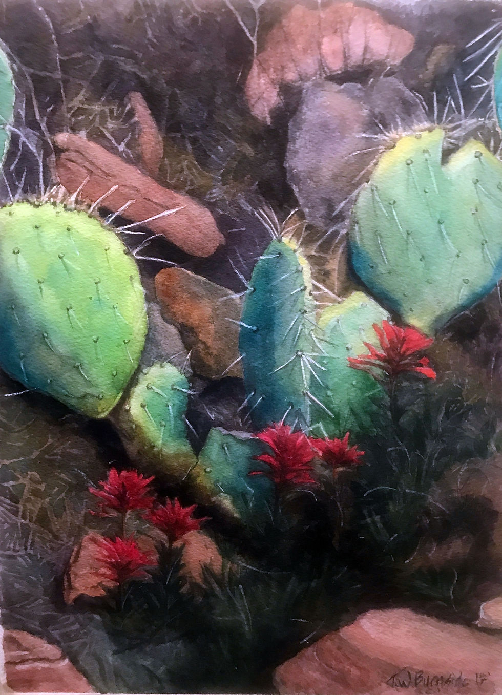Zion Cactus watercolor 14 x10 2017