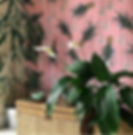 Pink wallpaper of pineapples and flowers in dining room