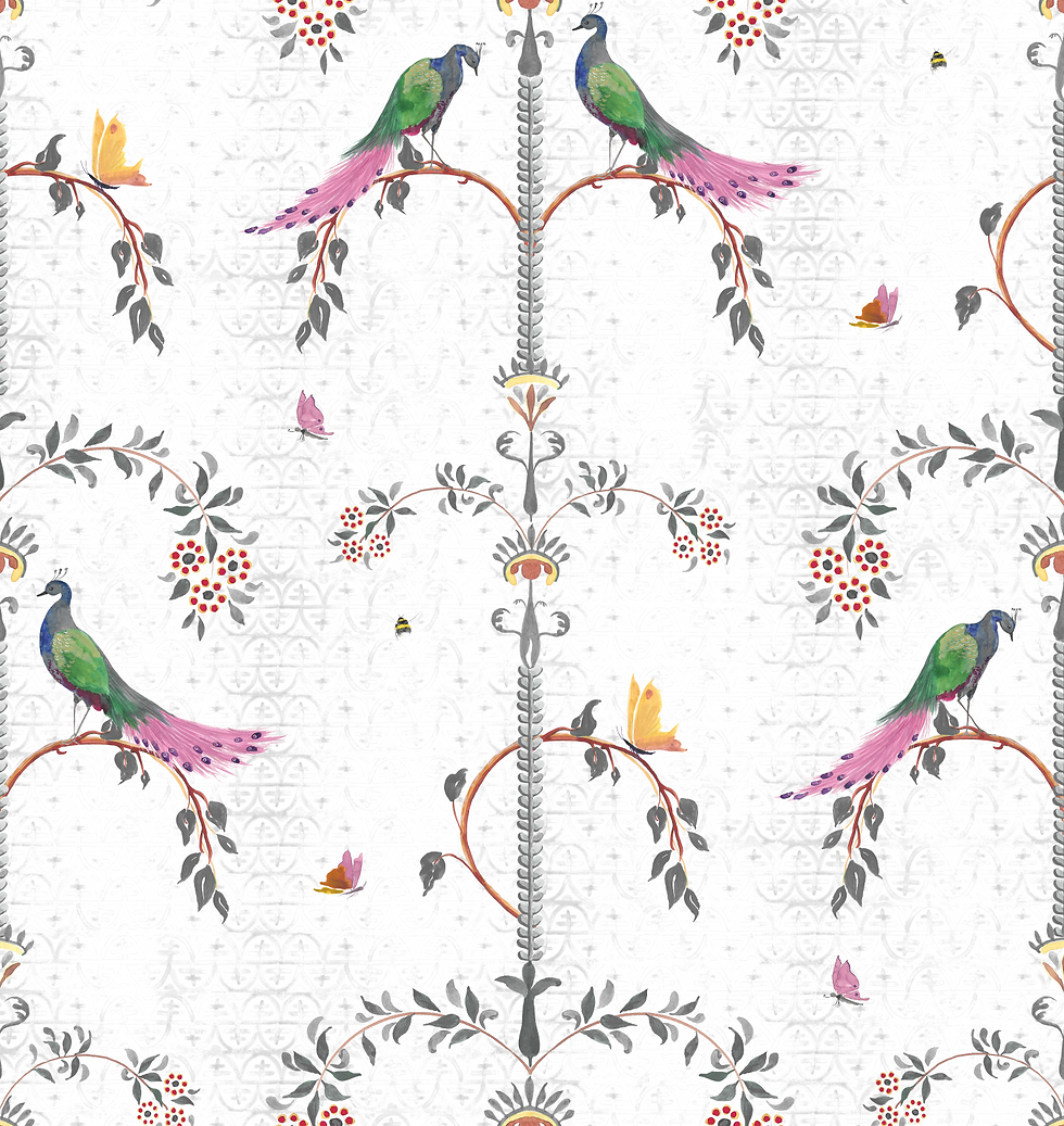 Grey and white floral wallpaper 