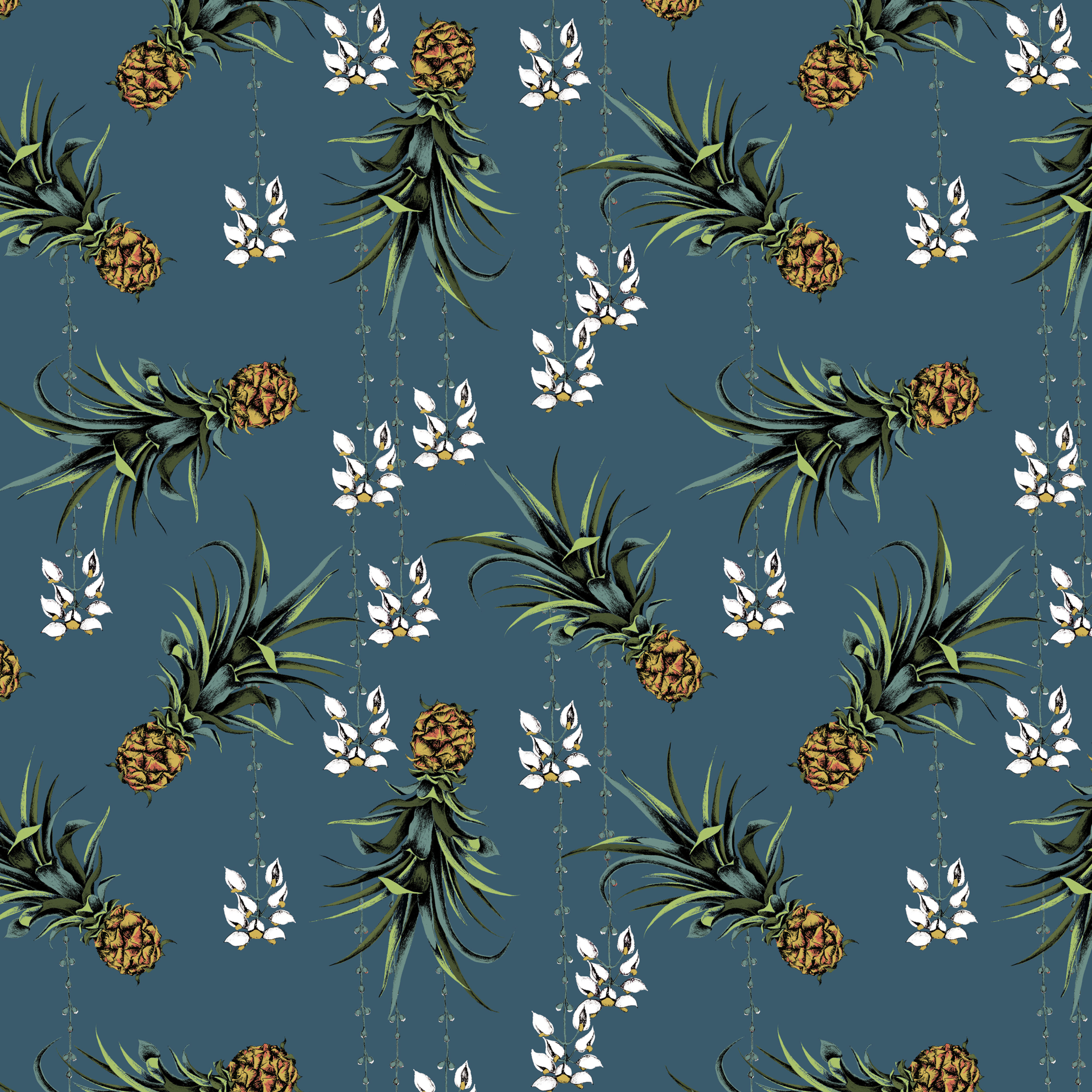 Pineapple and Petals fabric -Harbour Blue fabric