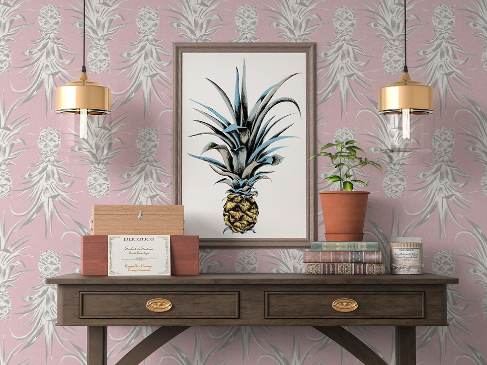 Thumbnail: Original home office wallpaper in pink pineapples