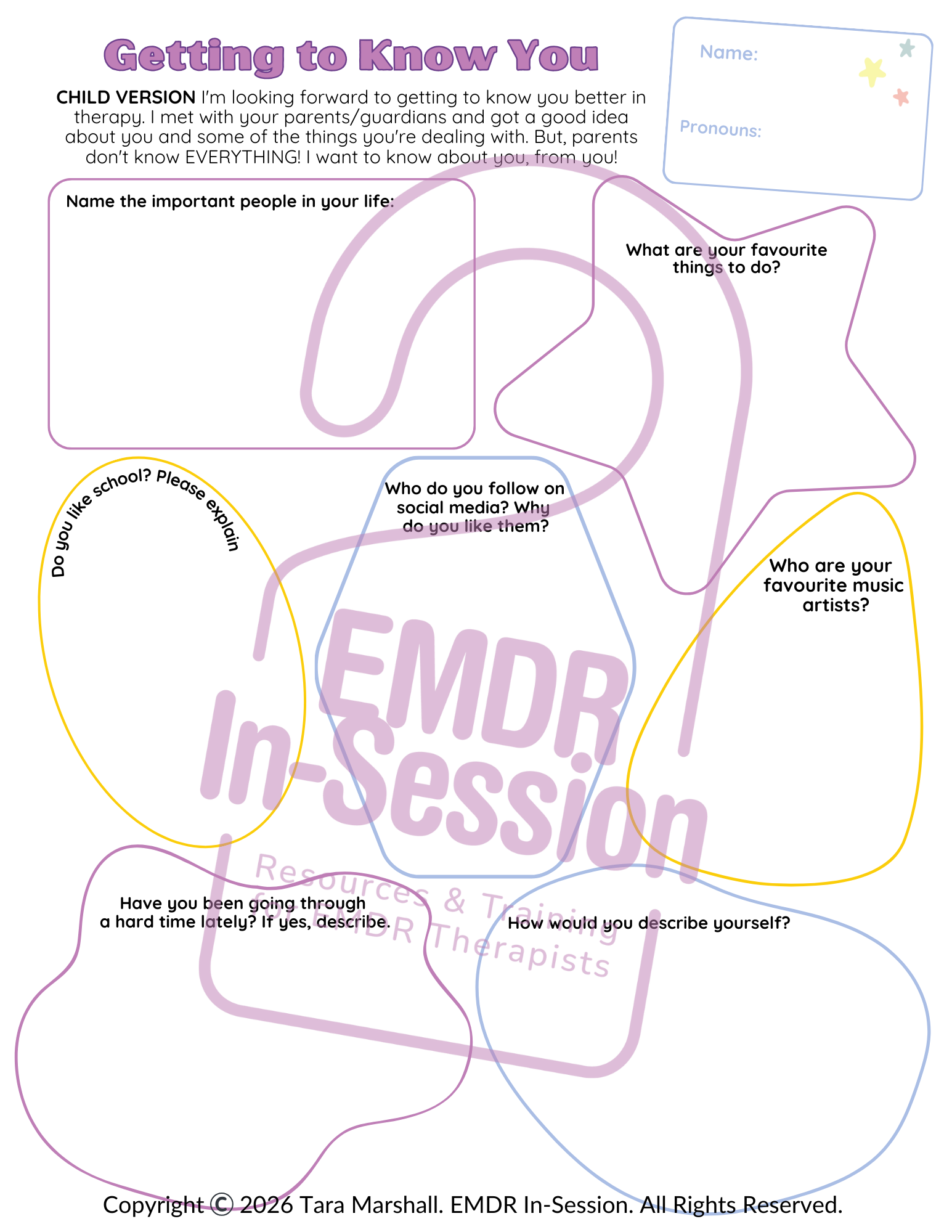 EMDR Phase 1: History Taking & Case Planning: All About Me! Children (3pgs)