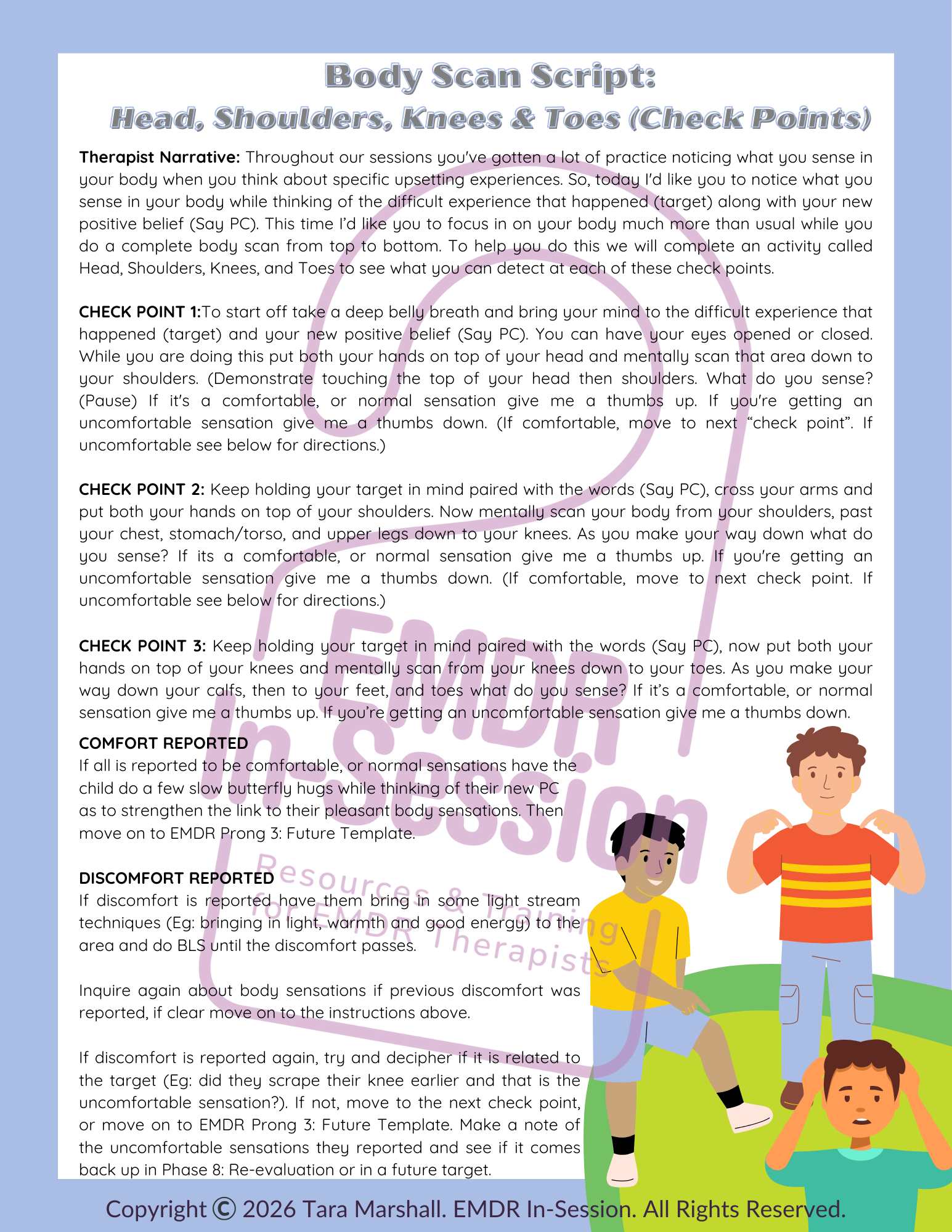 EMDR Phase 6: Body Scan - Script Head, Shoulders, Knees and Toes (1pg)
