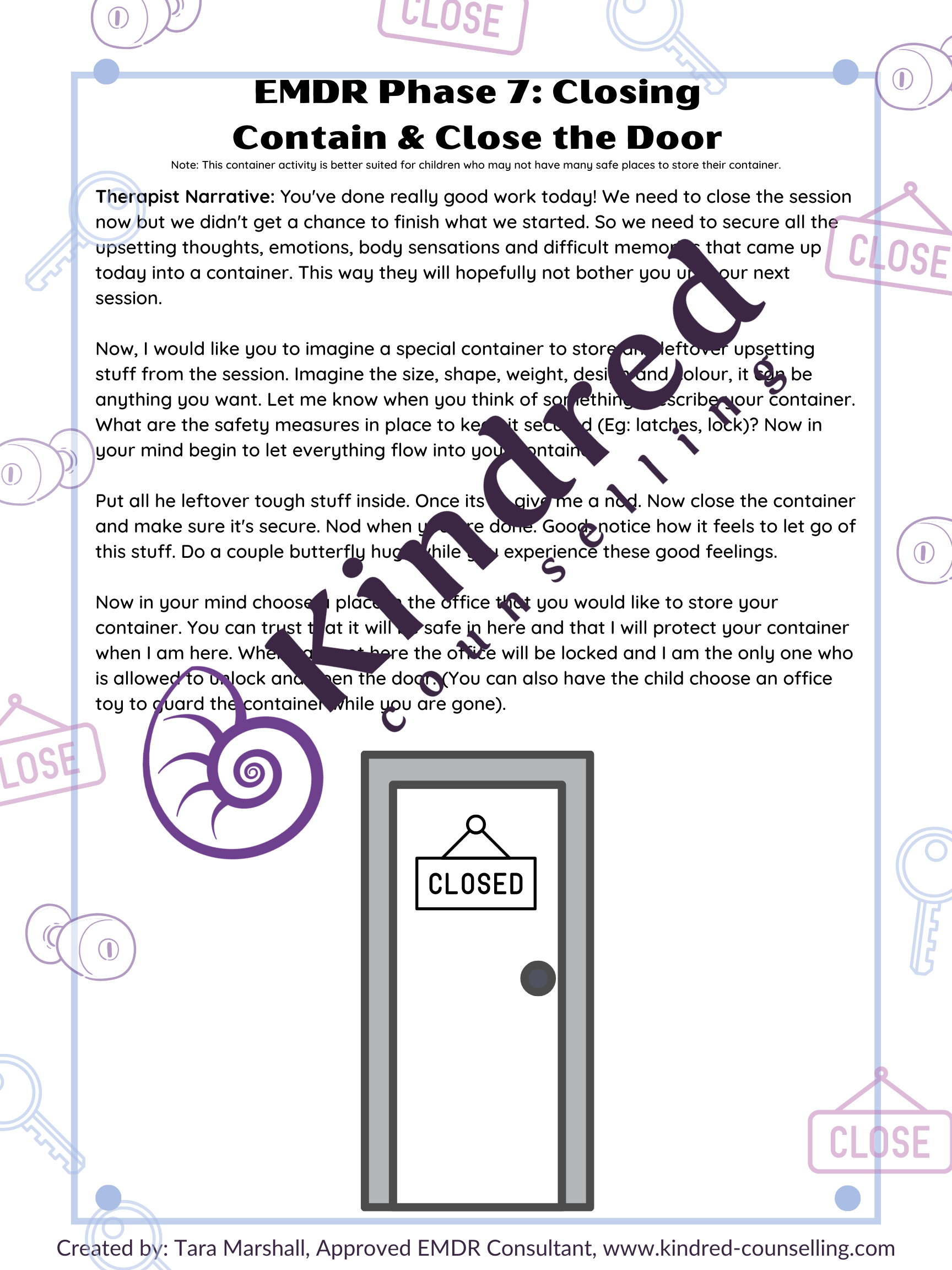 EMDR Phase 7: Closing - Contain & Close the Door (1pg)