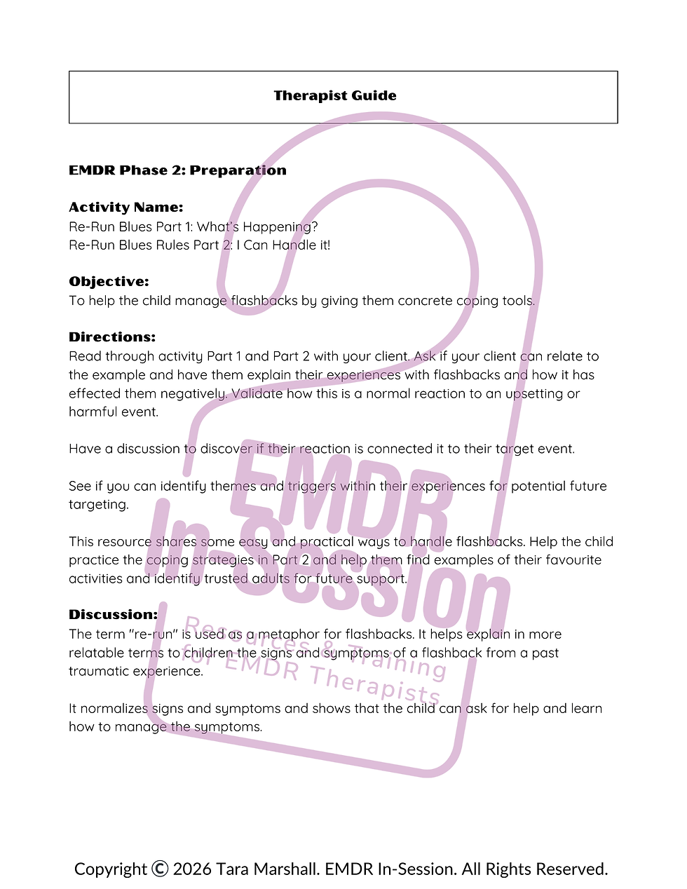 Thumbnail: EMDR Phase 2: Preparation Re-run (Flashback) Blues Parts 1 & 2/(3pgs)