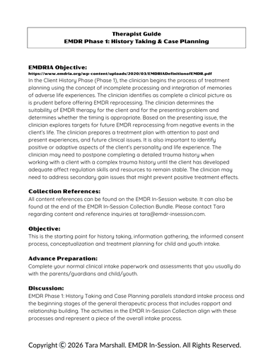 EMDR In-Session Main Therapist Guide Phase 1: History Taking/Case ...