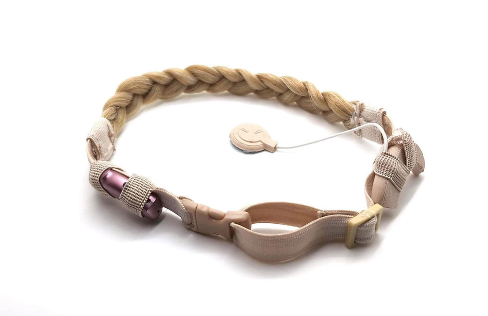 Thumbnail: Braided Hearing Aid cochlear, Baha headband, device on white background, Michela Design Canada
