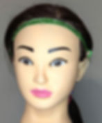 Mannequin head with green glitter headband. Michela Design Canada