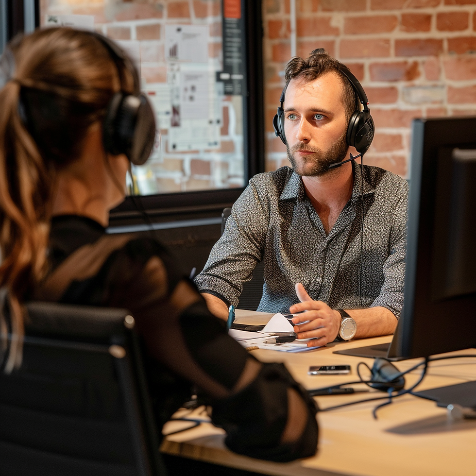 A person giving an interview for a job.