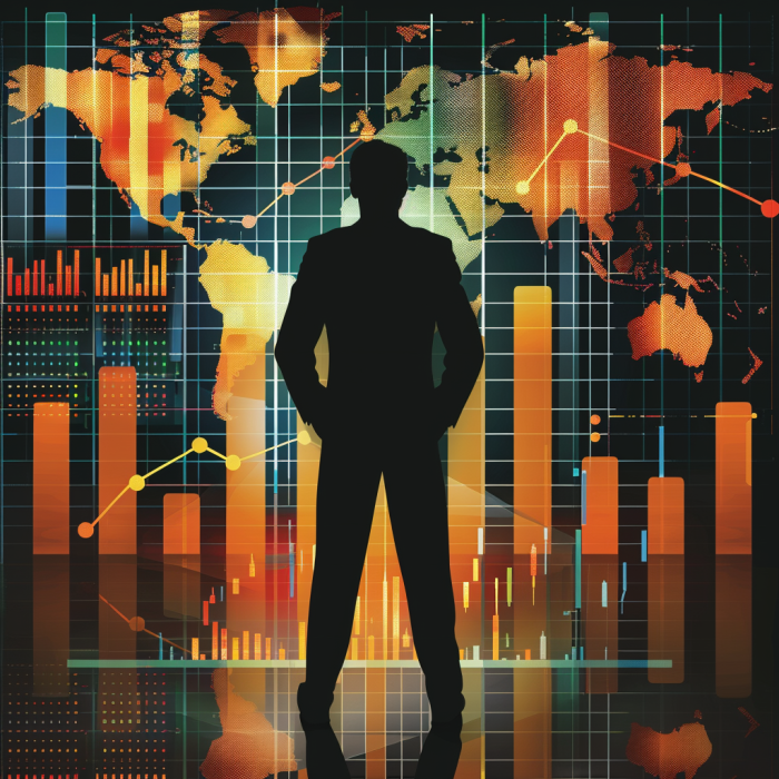 A depiction of a man reviewing his financial flexibility on a screen.