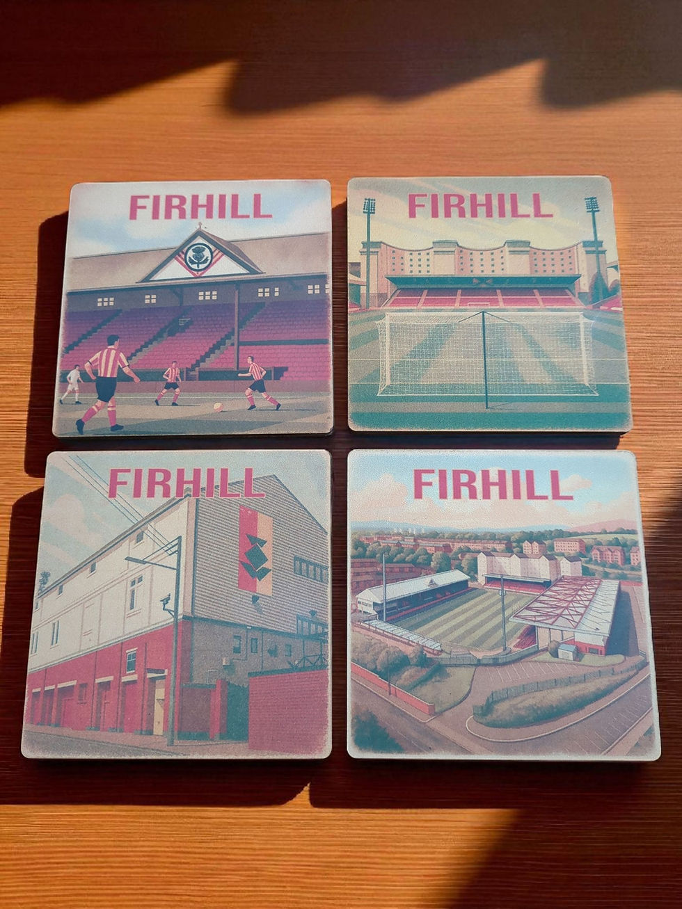Thumbnail: Cork-backed vintage coasters of Firhill, home of Partick Thistle