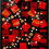 Miniature : toile d'art abstrait noire et rouge. Mosaiques de petits carrés multicolores  sur fond noir