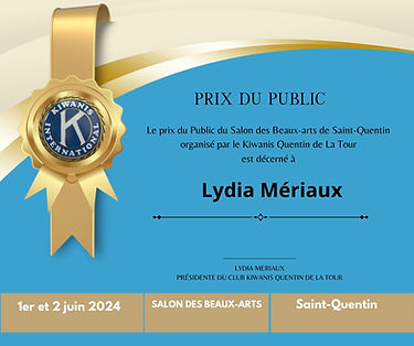 Prix du public reçu par l'artiste peintre lydia meriaux lors du salon des beaux-arts en juin 2024