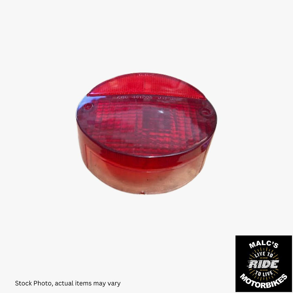 Red NOS Honda Indicator Lens motorcycle part, Malc's Ride to live text.