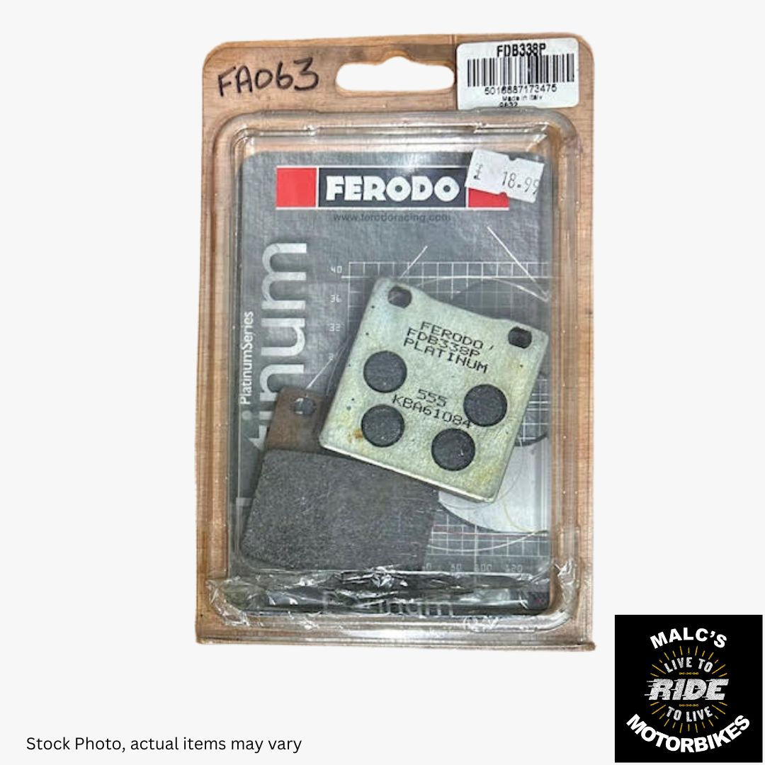 Ferodo brake pads in packaging, text reading Ferodo and Platinum. Malcsmotorbikespares