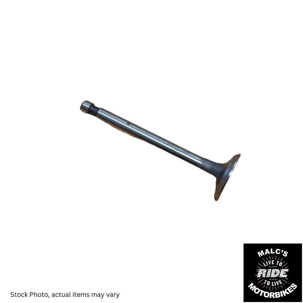 Motorcycle valve, Malc's Ride logo, spare part, on white background, Malcsmotorbikespares