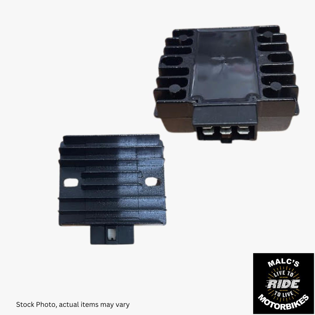 Black motorcycle voltage regulator. Malc's Ride Life with Malcsmotorbikespares for spares.