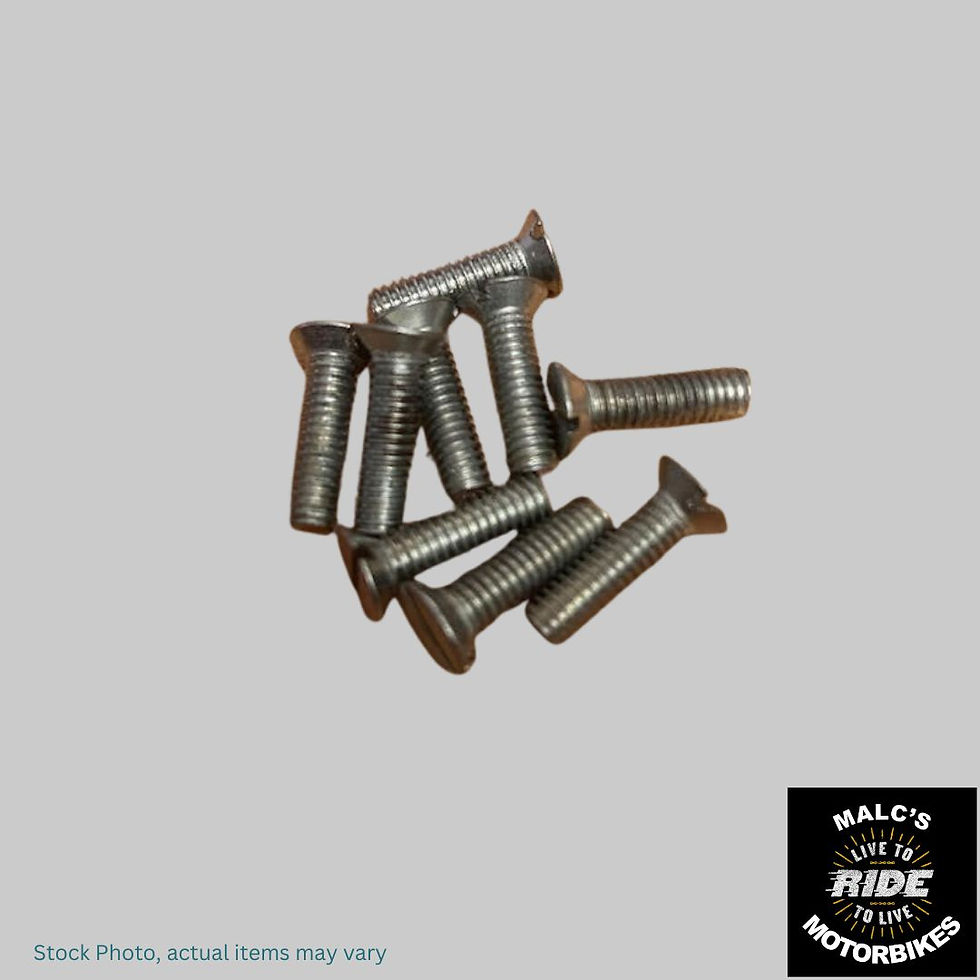 Pile of silver bolts against a light grey background for sale at Malcsmotorbikespares