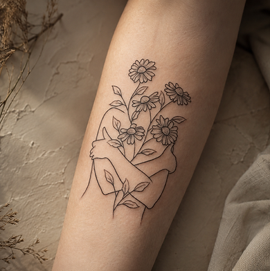 Przykład tatażu w stylu fine line wykonany w studiu Szerytattoo Warszawa.